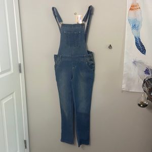 Worn once, denim overalls